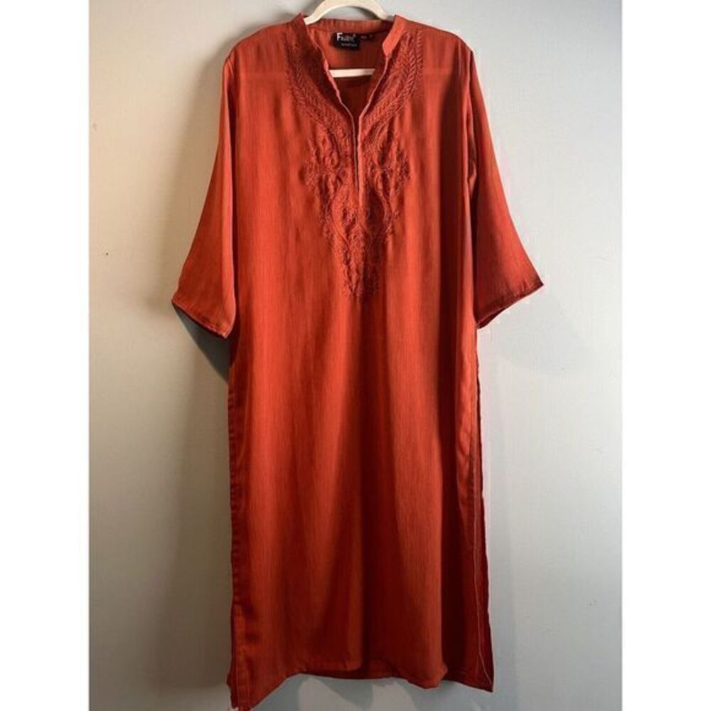Print Fusion Small Dress Burnt Orange Kaftan Boho